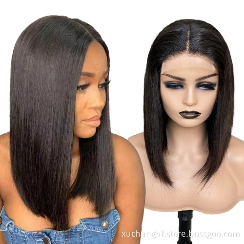 100% natural black short bob wig with bangs for black women, brazilian virgin remy straight human hair fringe bob style cut wig